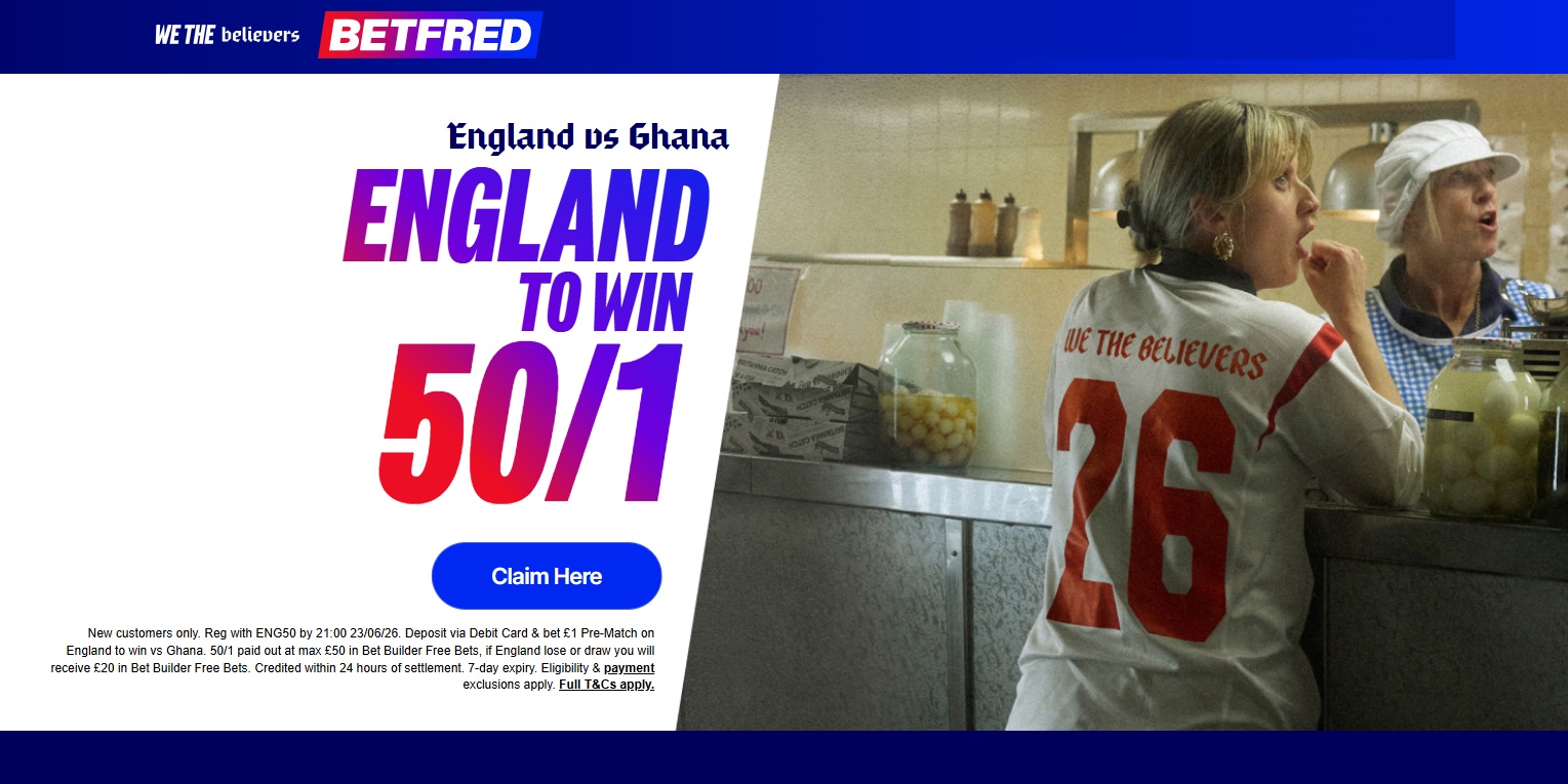 Betfred England vs Ghana 50/1 offer